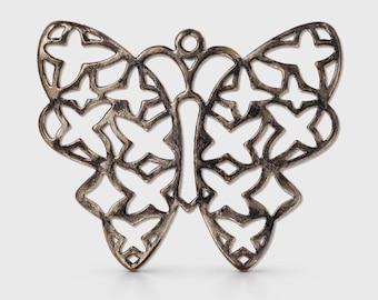 6 Vintage Silver Tone Cutout Butterfly Stampings, with Top Loop,  40mm x 35mm, Sturdy Pendant, Earring, Assemblag