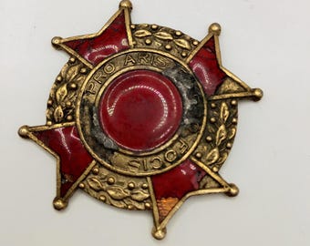 Vintage Blue or Red Enamel and Brass Cabochon