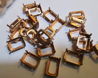 14 Four Pronged Brass Square Settings for 12mm x 8mm