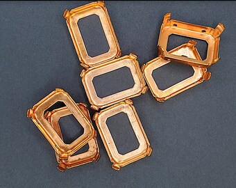 6 Vintage Copper Prong Settings, 25x18mm Oval Mounts, 4-Prong Bezel Cups 7mm Deep