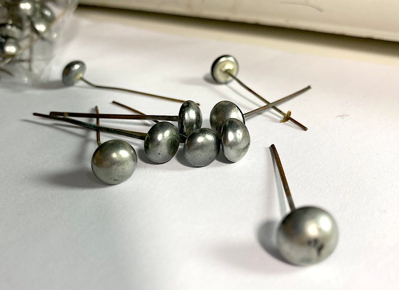Shabby Chic 2 Lengths 6 Vintage Miriam Haskell Faux Pearl Glass Headpins U-Pick Silver Pearl 8mm Domed Topper