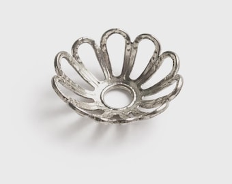 25 Vintage Sturdy Silver-Tone Open Flower Bead Caps