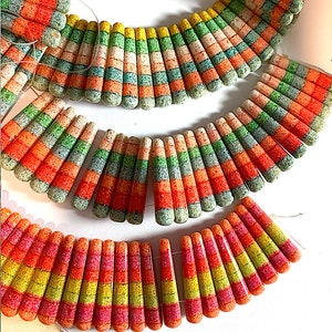 5 Vintage Acrylic Rainbow Striped,Striped Drop Beads, Boho Jewelry, Approx. 39mm Long, three colors,  Set of 5 or 10, D24-08