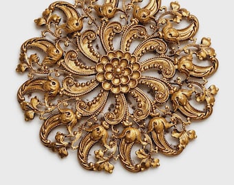1 Vintage Raw Brass Floral Cast Findings, Detailed 53mm, Finding, Jewlery Component, Dapped With or Without Patina