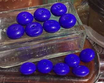 4 Cobalt Blue Glass Disc Beads – 14.8mm – Vintage Jewelry Making Supplies, Retro Craft Beads