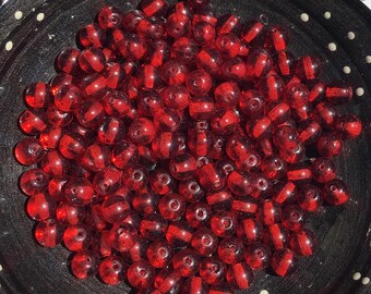12 Cherry Red Vintage Glass Round Beads, 6mm, Translucent Spacer Beads for Jewelry Making