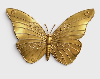 Vintage Brass Butterfly Stamping (91 × 60 mm), Miriam Haskell Box-Find, Sculptural Jewelry Component, Rare Large Finding, Slight Bend