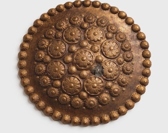 One Vintage Domed Decorative Brass Circle Stamping