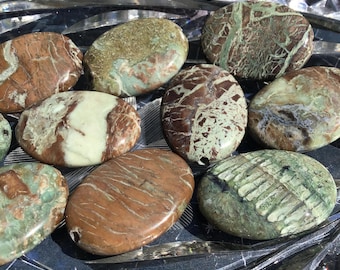 1 Earth Tone Flat Oval Stone Beads, 30mm