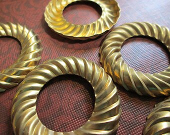 4 Vintage Solid Brass Round Frame Stampings, Textured Surface, Finding, Jewelry Component, 37mm in Diameter