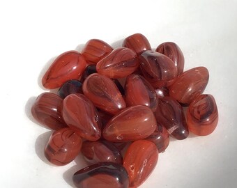 4 Vintage Swirled Amber & Black Glass Teardrop Beads, 16mm