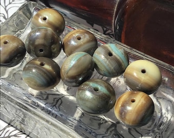 4 Brown Swirl Glass Beads – 14mm Round Marbled Beads, Earthy Neutral Jewelry Making Supplies, Retro Craft Beads