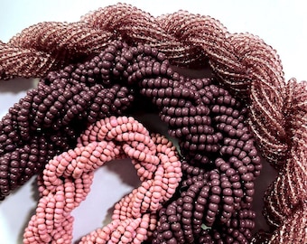 1 Hank Vintage Seed Beads, Jablonec,n. N., 3 Colors: Opaque Mauve, Medium Purple (Both 10/0) & Trans Amethyst (11/0) Twisted Hank