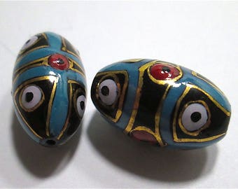 2 Matching Vintage Painted Glass Beads