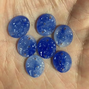 8 Blue Marbleized Pinhole Floral Glass Cabochons, Japan 12 x 10mm image 1