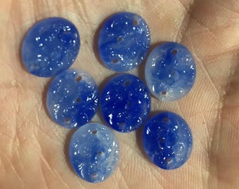 8 Blue Marbleized Pinhole Floral Glass Cabochons, Japan 12 x 10mm