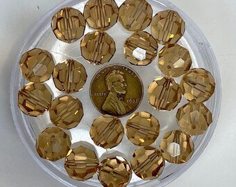 6 Rare Vintage Swarovski Art 5000 Crystal Beads - 12mm Light Colorado Topaz AB, Austria