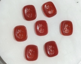 4 Vintage Red Glass Cameo Cabochons - 14mm - Oval Intaglio Profile Beads, Retro Jewelry Making Supplies