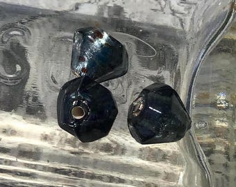 20 Iridescent Black Foil Glass Beads, 7mm Bicone Beads, Rainbow Shimmer, Vintage Style