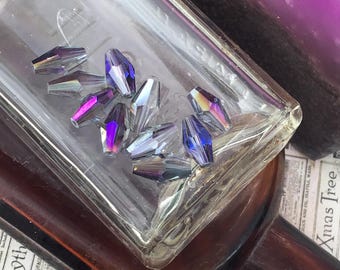 8 Vintage Faceted Iridescent Purple Glass Bicone Beads, 11mm