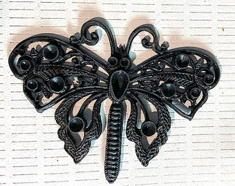 1 Vintage Black Filigree Butterfly with Places for Stones, Very Sturdy, Approx. 62mm x 48.mm, Miriam Haskell