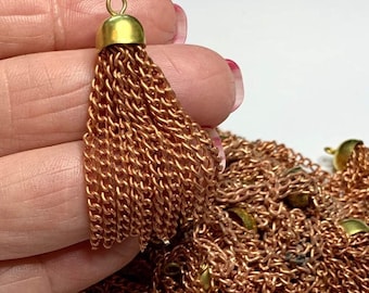 4 Vintage Simple Copper Chain Tassels, 1.75”, Shabby Chic, BoHo, Japan