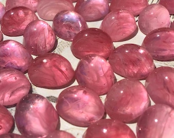 10 Vintage Raspberry Pink Swirled Acrylic Glass Cabochons, 9mm