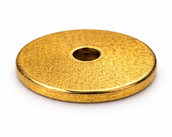 22 Vintage Plain Brass  Round Disks with Center whole, Spacer Beads, Light Patina, 6mm