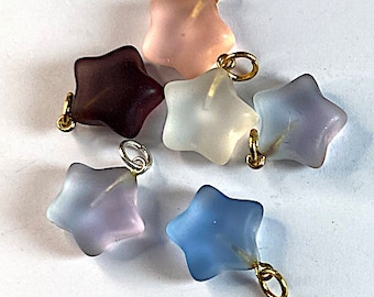 5 Translucent Star Glass Drops, Frosted Charms on a Ring, 5 Colors, Clear, Blue, Pink, Lavender, Violet
