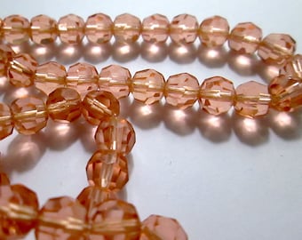 10 Vintage German Crystal Beads, 1920s Peachy Pink Faceted Rounds, Light Blush Glass 8mm
