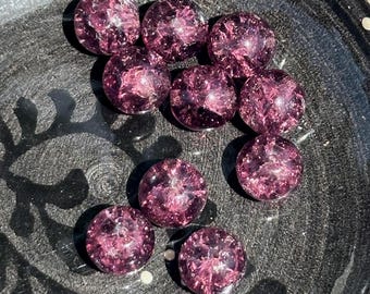 22 Vintage Cracked Amethyst Glass Round Beads, 10mm