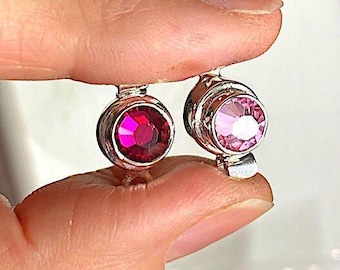 Vintage Sterling Silver Clasp with Swarovski Crystal - Indian Pink or Light Rose - Single Strand 18.5x10mm