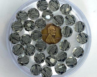 8 Rare Vintage Swarovski Art 5000 Crystal Beads - 10mm Black Diamond, Austria