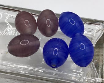 4 Large Oval Glass Beads with Swirls, Cerulean Blue or Lavender Purple, 13x17mm
