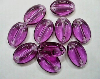 4 Vintage Swarovski Fuchsia Glass Beads, Connectors, Sew Ons, 15mm x 10mm