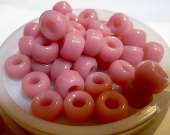 8 Rare Vintage Silky Pink Pony, Crow Glass Beads, 8mm x 10mm, Made with Gold