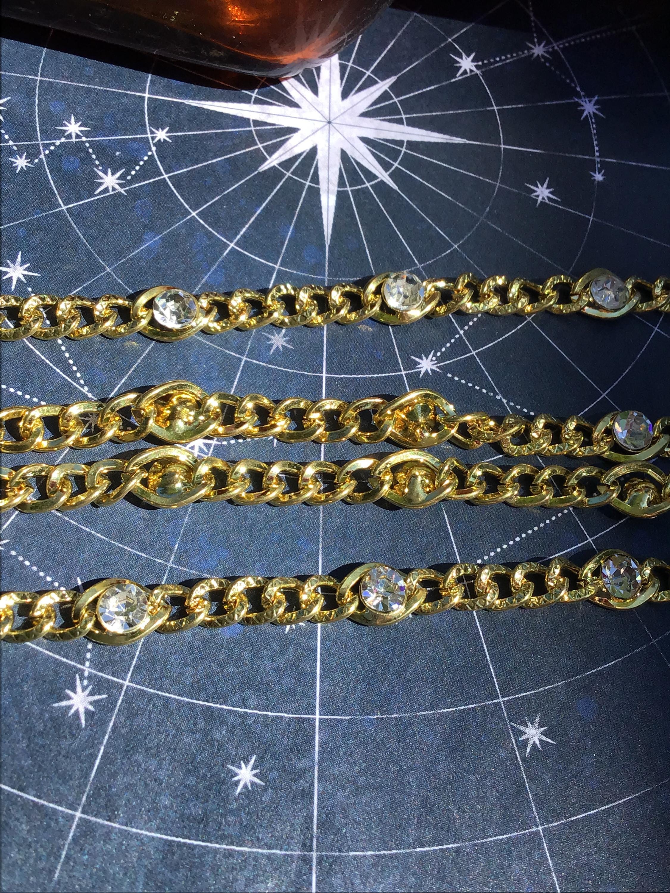 18インチヴィンテージゴールドトーンラインストーンチェーン5連