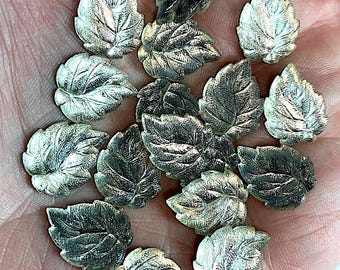 4 Vintage Clear, Silver Looking Veined Leaves Gold Foiled Cabochons Approx. 12mm x 16mm