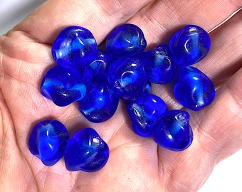 7 Vintage Handmade Translucent Sapphire Baroque Knot Beads Detailing, Japanese, Approx. 12mm