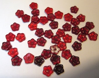 30 Vintage Czech Red Glass Flower Bead Mix, Pressed Glass Flower Beads for Jewelry Making