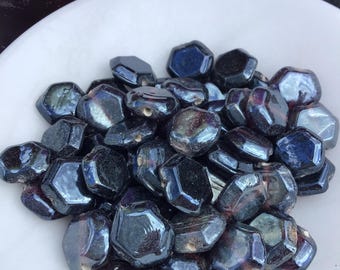 Translucent Deep Purple Glass Faceted Hexagon Beads, Metallic Finish