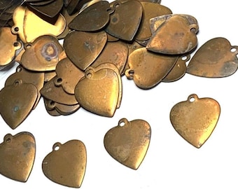 2 Vintage Raw Brass Heart Charms, 18mm x 16mm Flat with Patina