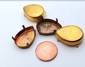 6 Vintage Four Pronged Copper Teardrop Settings, 25mm x 18mm, 5-6mm Deep