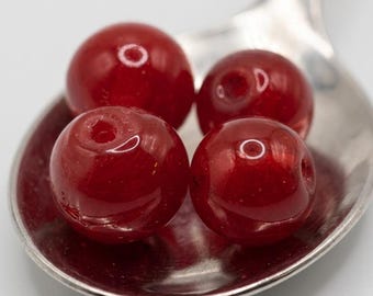 20 Vintage Red Glass Round Beads, 9mm