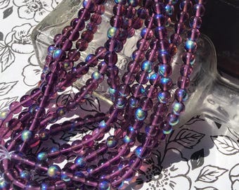 50 Strand Vintage Iridescent Purple Glass Beads, 5.30mm