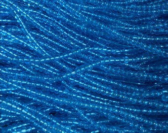 5 Strands Translucent Aqua Blue Petite Glass Beads, 1mm