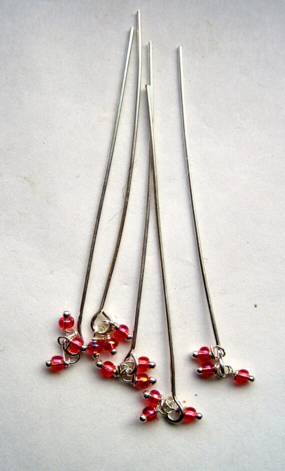 Items similar to 2" Head Pins with 3 Bead Dangles 4 Colors Available on