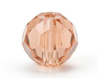 10 Vintage German Crystal Beads, 1920s Peachy Pink Faceted Rounds, Light Blush Glass 8mm