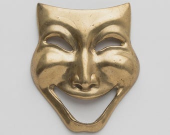 4 Vintage Brass Comedy, Happy Masks, Stamping
