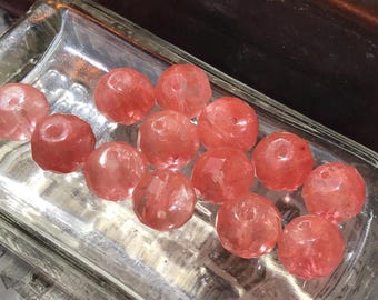 28 Watermelon Faceted Stone Rondel Beads – 10x8mm – Vintage Jewelry Making Supplies, Retro Craft Beads